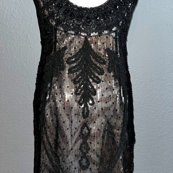 BASIX Black Label Sequin Lace & Beaded Black & Gold Cocktail Dress EUC - Size 4 - Picture 12 of 15